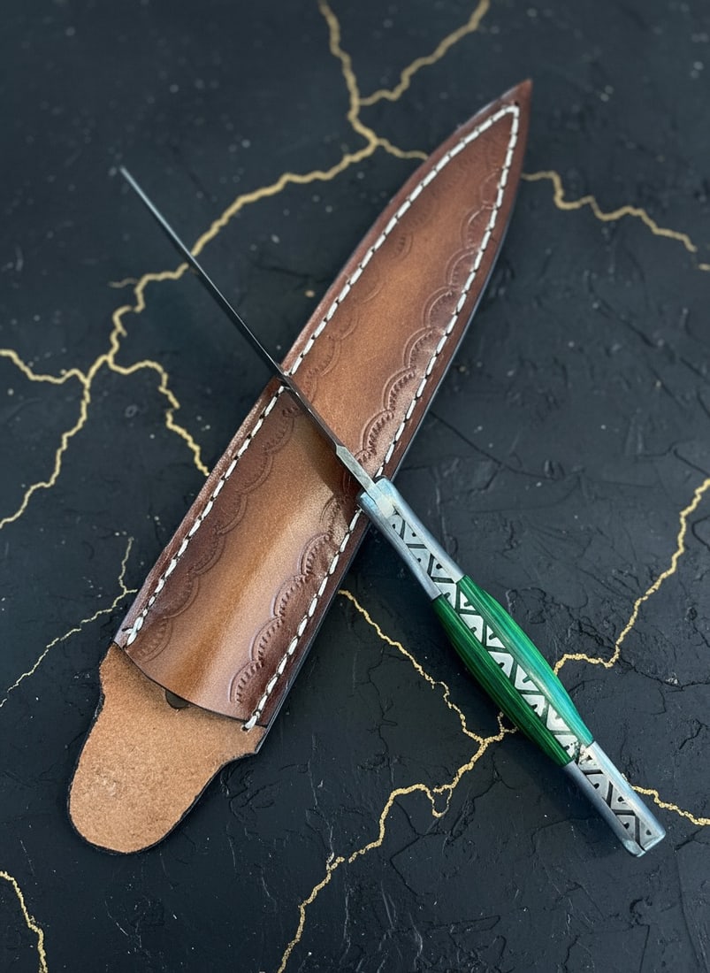Handmade Damascus Steel Dagger Colored Wood Handle Premium Leather Sheath - 3