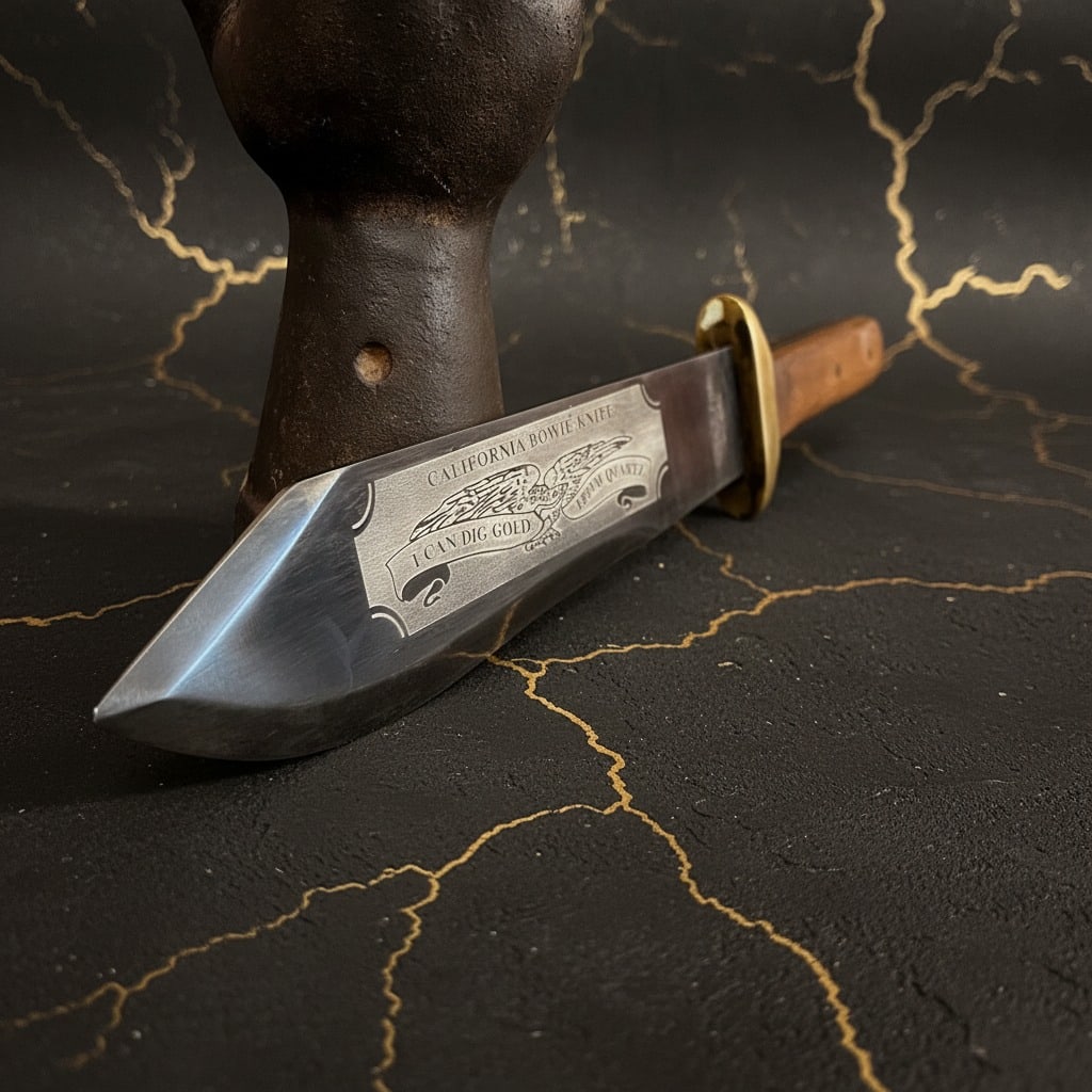 Vintage Style Gold Prospector Bowie Knife Acid Etched Steel Fixed Blade - 2