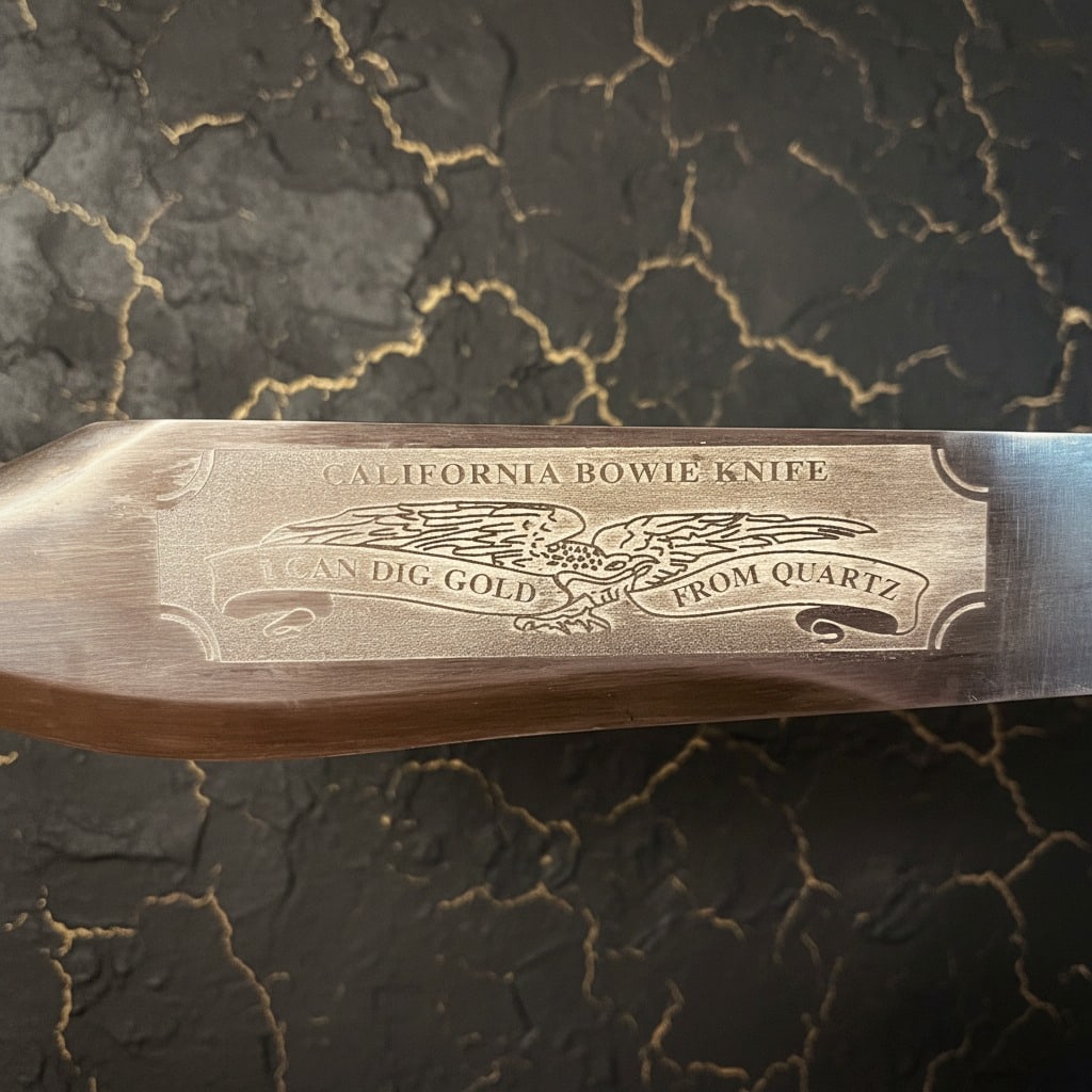 Vintage Style Gold Prospector Bowie Knife Acid Etched Steel Fixed Blade - 4