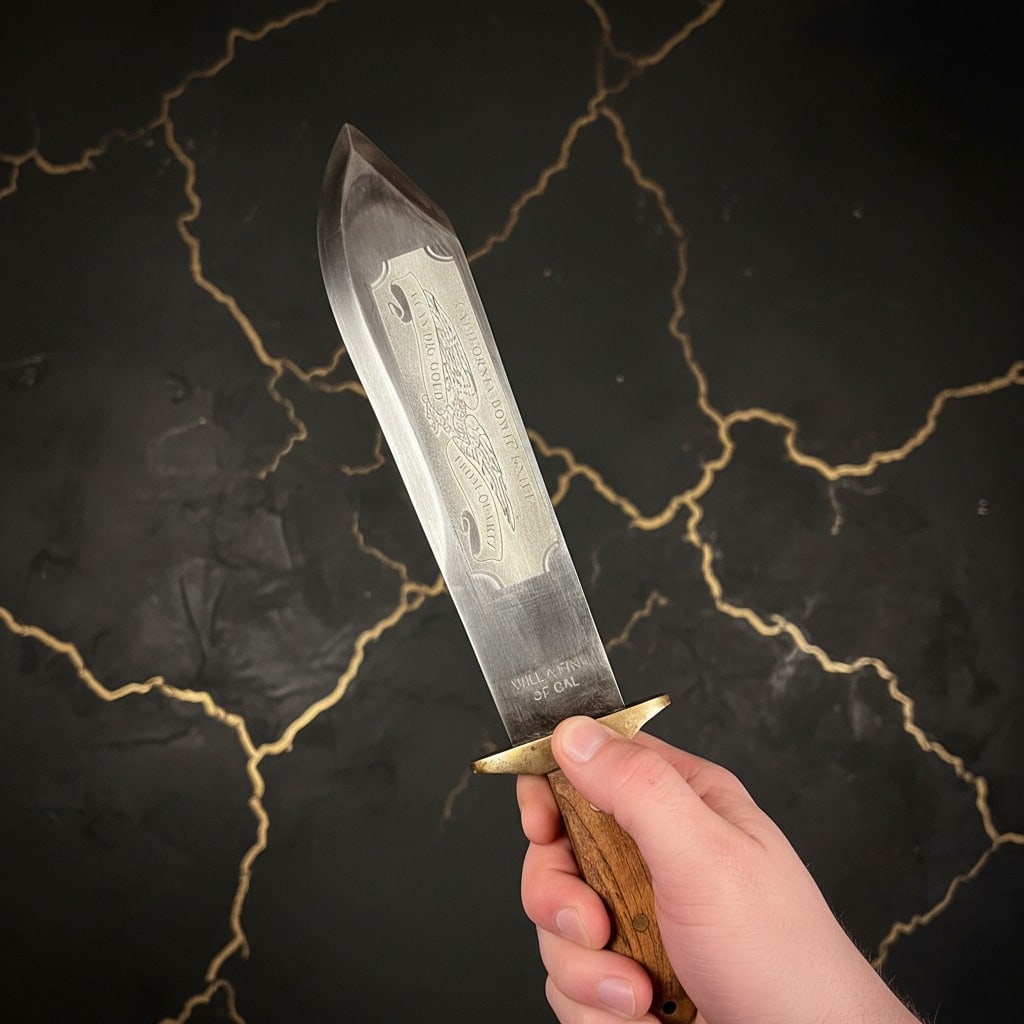 Vintage Style Gold Prospector Bowie Knife Acid Etched Steel Fixed Blade - 7