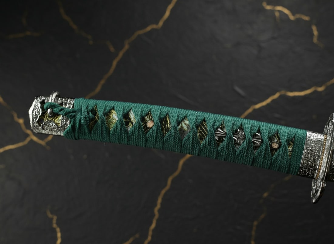 Hand Forged Sharp Carbon Steel Tachi Samurai Katana Deep Curve Green Sword - 5