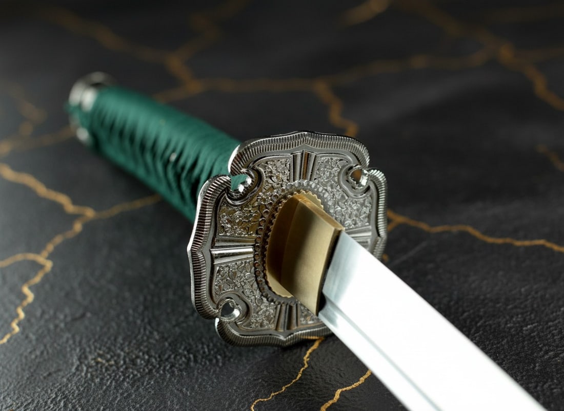 Hand Forged Sharp Carbon Steel Tachi Samurai Katana Deep Curve Green Sword - 6