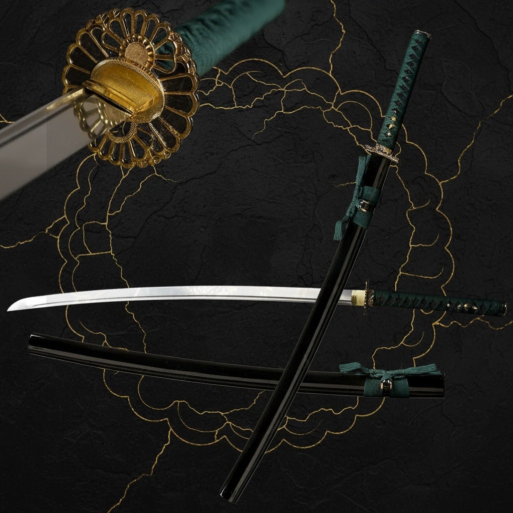 Hand-Forged Japanese Katana, 9260 Spring Steel, Green Blade, Full Tang Sharp: Title:Hand-Forged Japanese Katana, 9260 Spring Steel, Green Blade, Full Tang Sharp Description:This is a fully functional, battle-ready katana designed for high-performance use. Crafted by