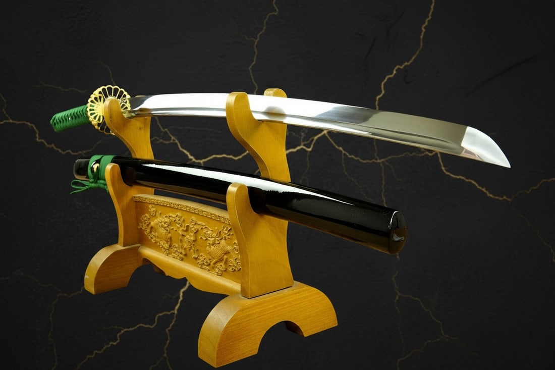 Hand-Forged Japanese Katana, 9260 Spring Steel, Green Blade, Full Tang Sharp - 2