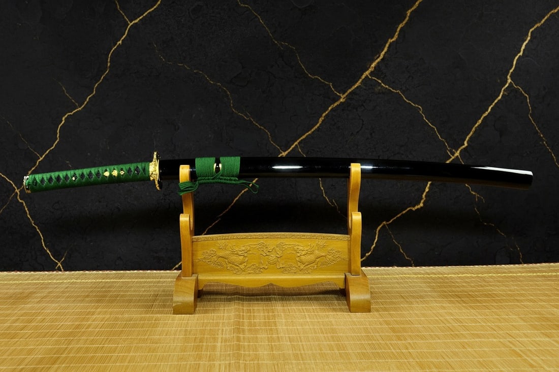 Hand-Forged Japanese Katana, 9260 Spring Steel, Green Blade, Full Tang Sharp - 4