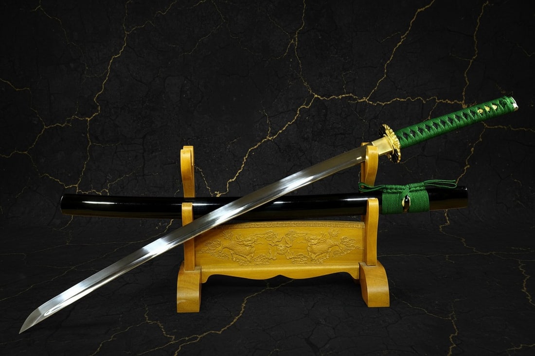 Hand-Forged Japanese Katana, 9260 Spring Steel, Green Blade, Full Tang Sharp - 6