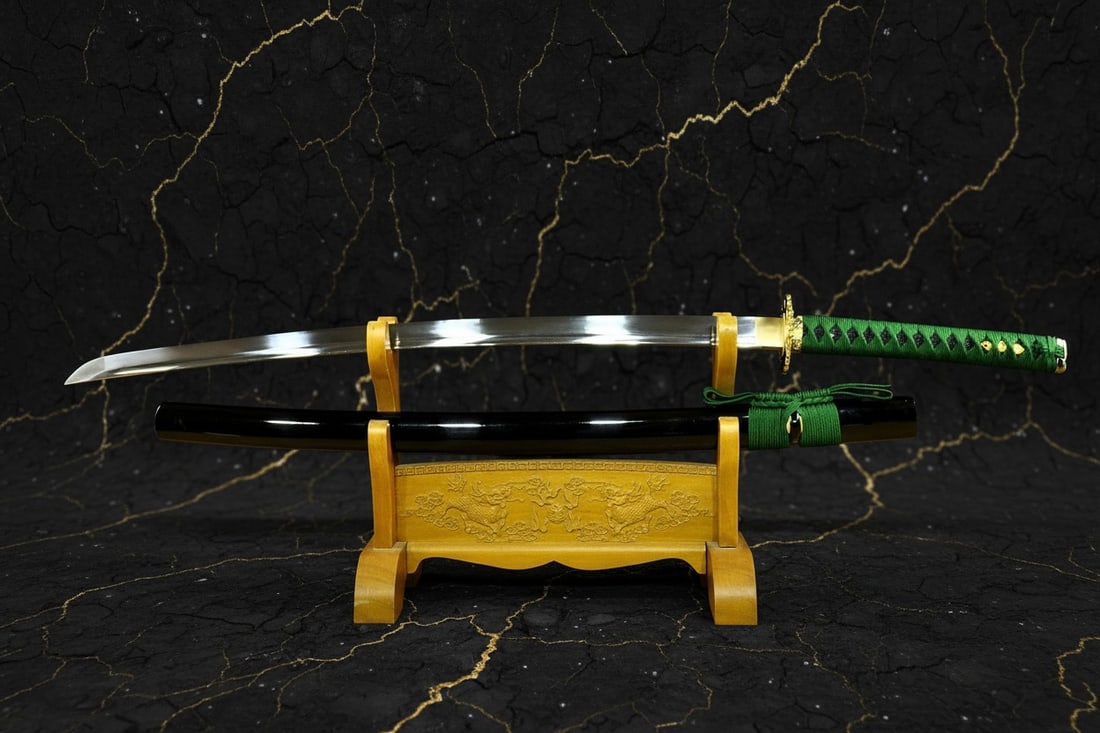 Hand-Forged Japanese Katana, 9260 Spring Steel, Green Blade, Full Tang Sharp - 7
