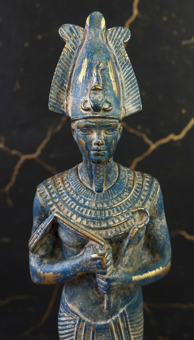 Vintage Style Egyptian Osiris Figurine Blue Gold God of Afterlife Statue - 2