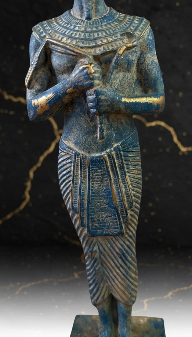 Vintage Style Egyptian Osiris Figurine Blue Gold God of Afterlife Statue - 3