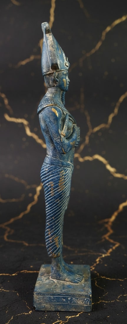 Vintage Style Egyptian Osiris Figurine Blue Gold God of Afterlife Statue - 4
