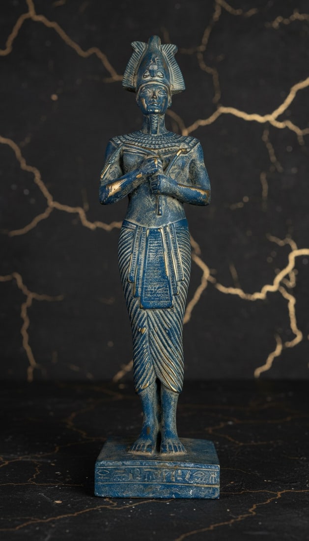 Vintage Style Egyptian Osiris Figurine Blue Gold God of Afterlife Statue - 6