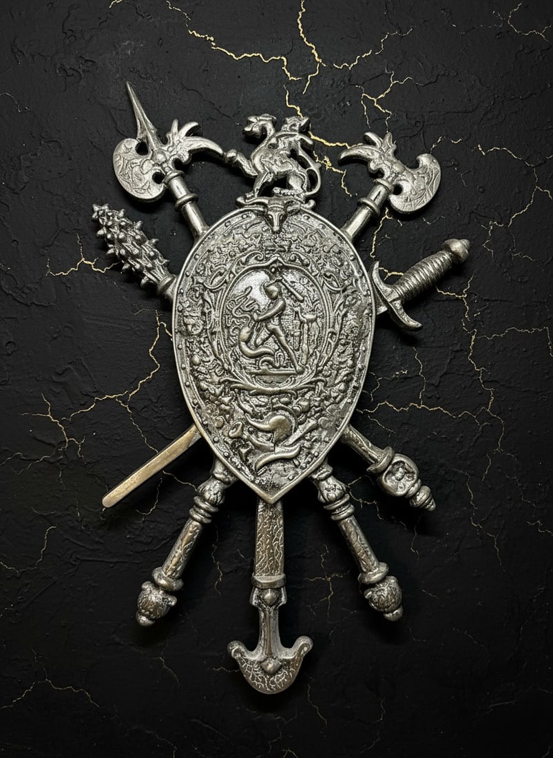 17x27 Medieval Perseus vs Medusa Heraldic Shield Wall Plaque Crest Art (1 of 6)