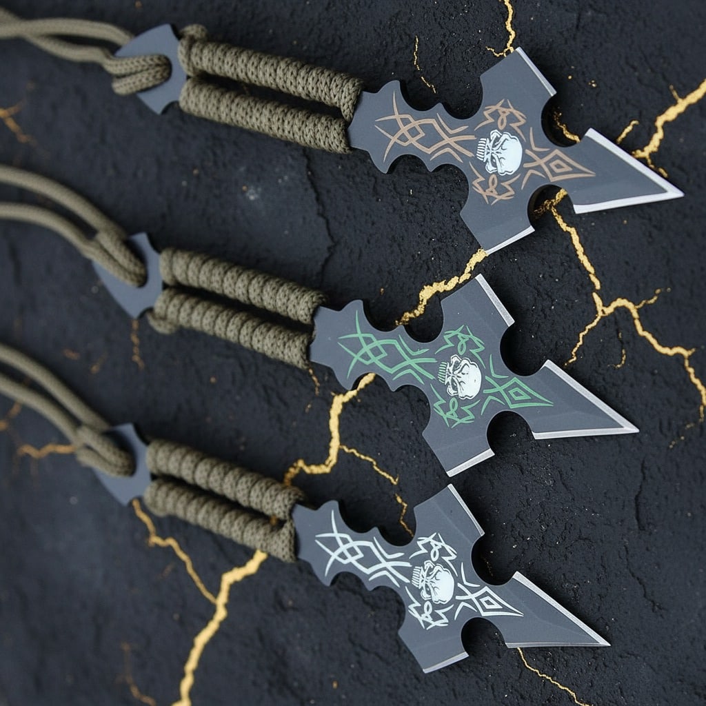 3pc Tactical Skull Throwing Knife Set 6.5" Combat Ninjutsu Kunai Blade Trio - 2