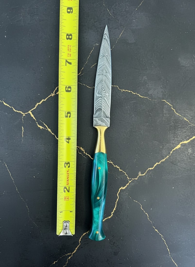 Handcrafted Damascus Steel Dagger Resin Handle Knife with Leather Sheath - 4