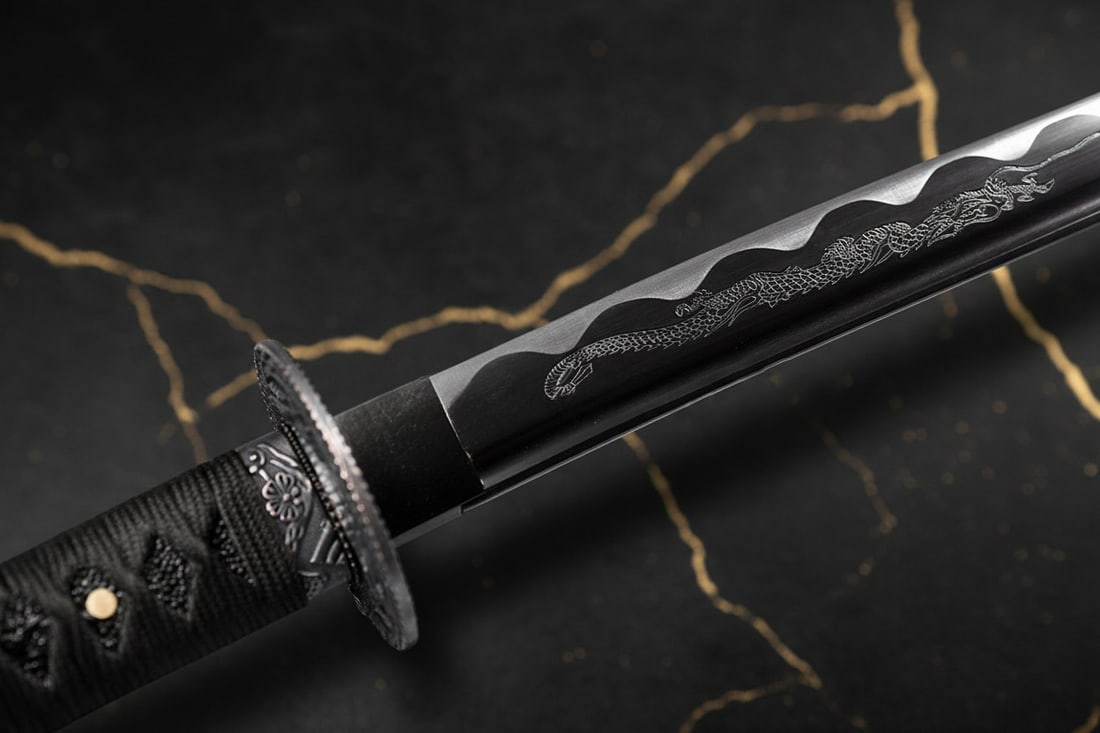 Hand-Forged 1060 Carbon Steel Japanese Katana Sharp Full Tang Dragon Blade - 6