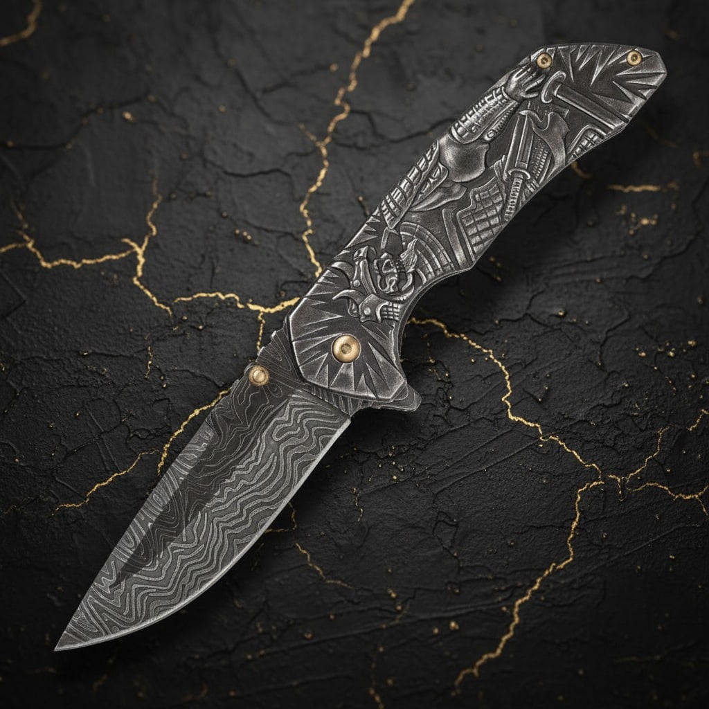 Damascus Steel Tactical EDC Folding Knife Spring Assisted Pocket Folder - 3