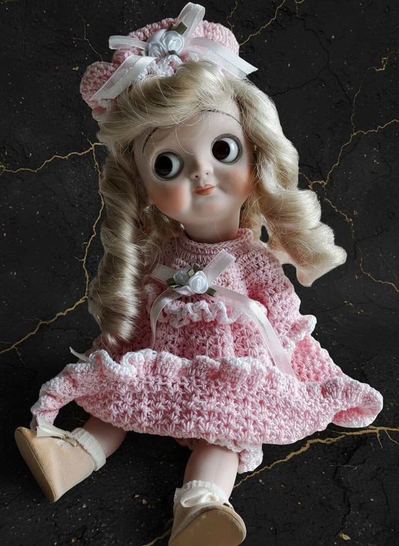 Antique German Bisque Googly Doll Figurine Google Eye Porcelain Character - 6