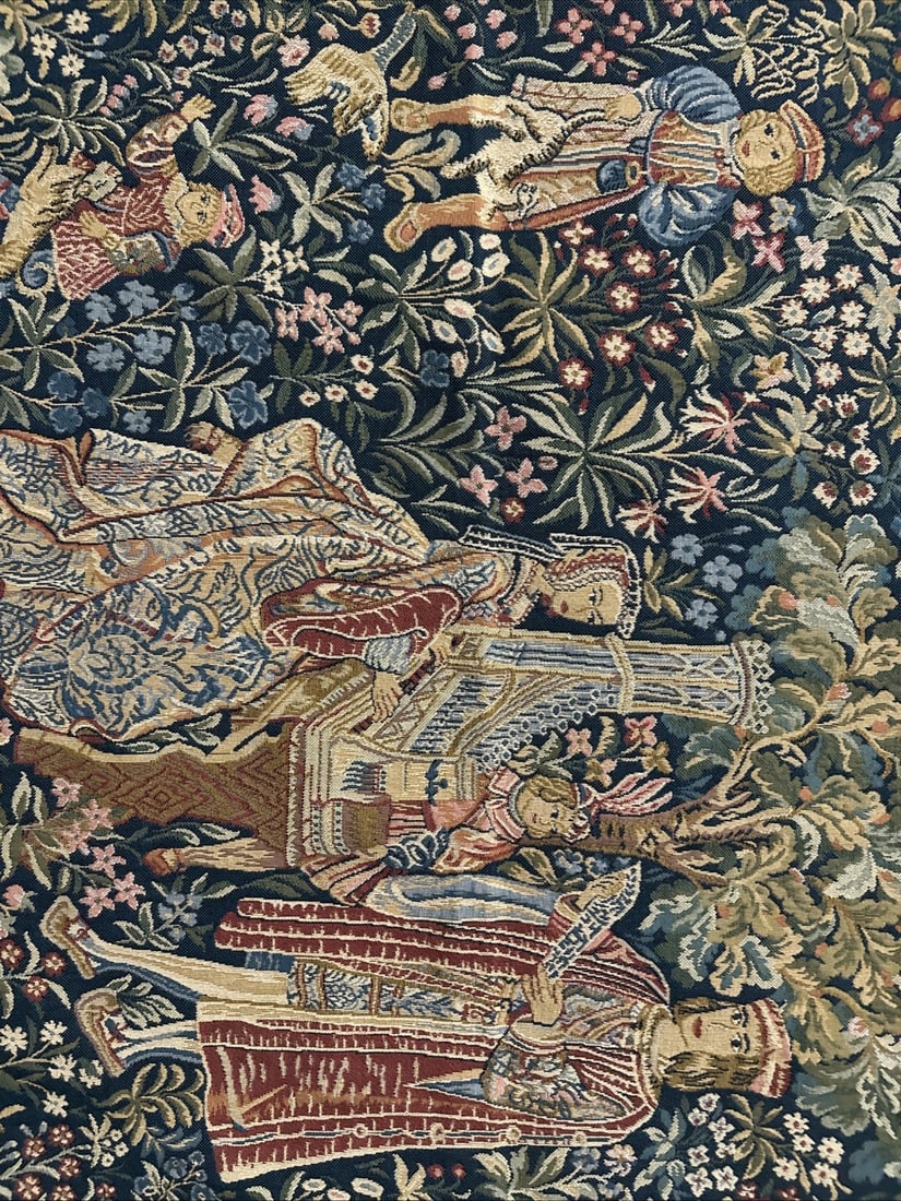 Vintage French Style Wall Tapestry Lady Playing Organ Art 43" x 37" - 2