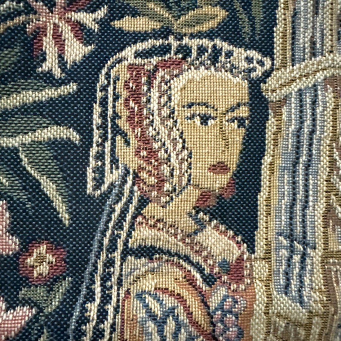 Vintage French Style Wall Tapestry Lady Playing Organ Art 43" x 37" - 4