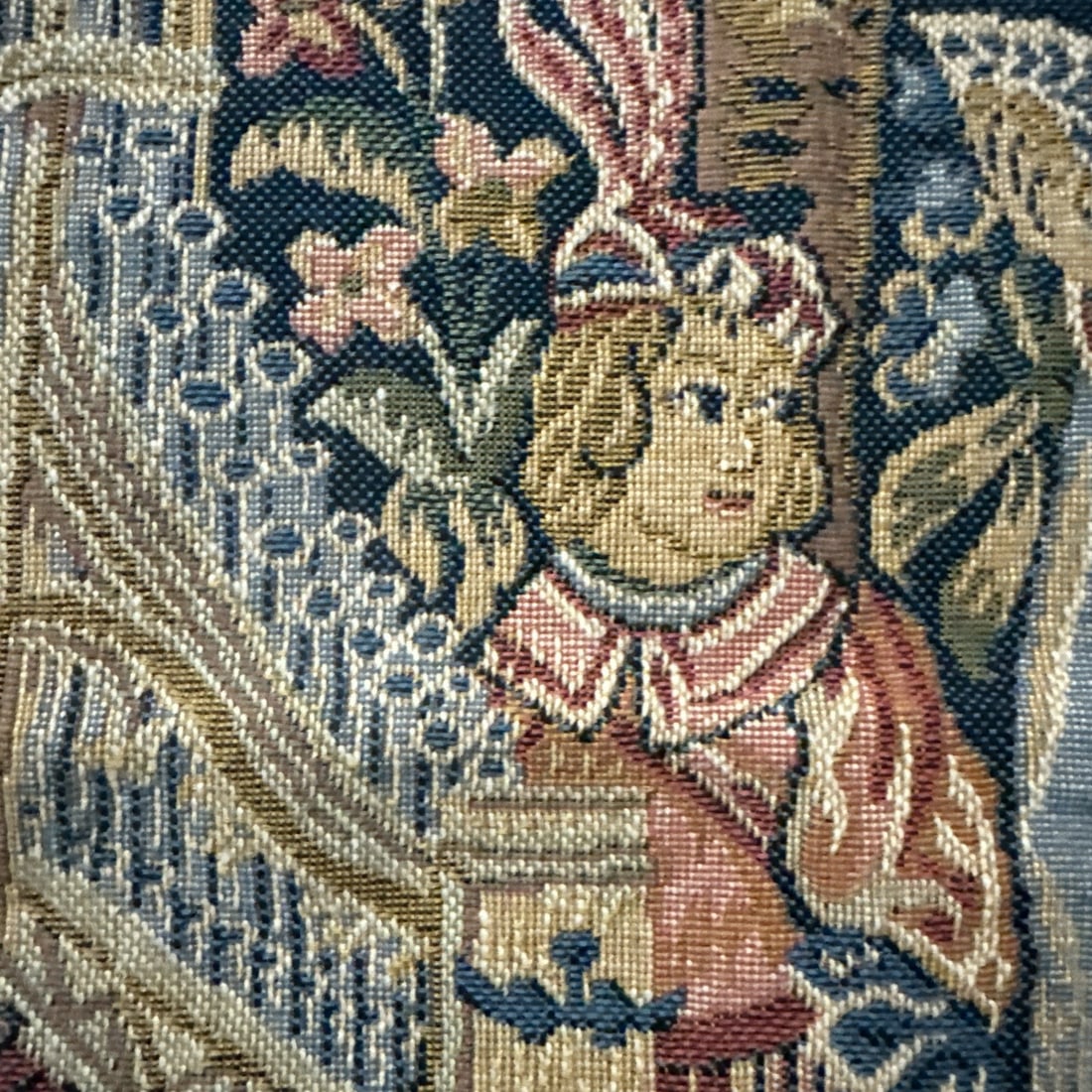 Vintage French Style Wall Tapestry Lady Playing Organ Art 43" x 37" - 5