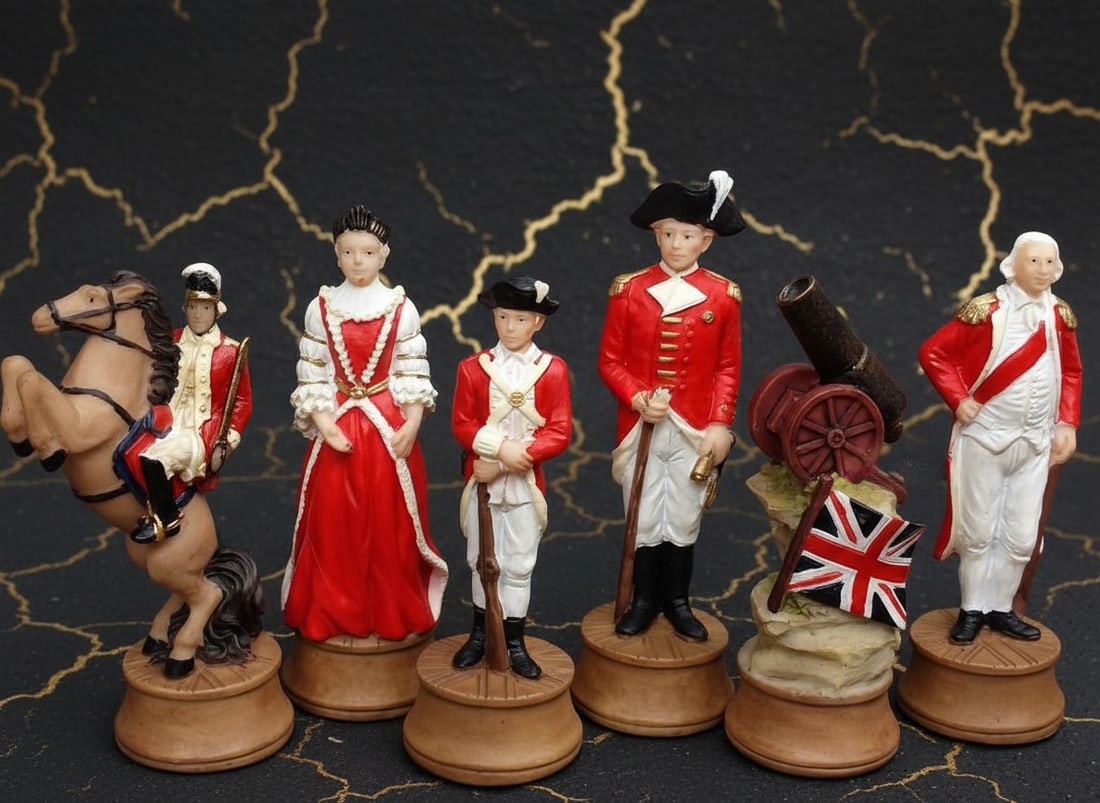 Revolutionary War Themed Chess Set Wooden Storage Board Cherry Finish - 3