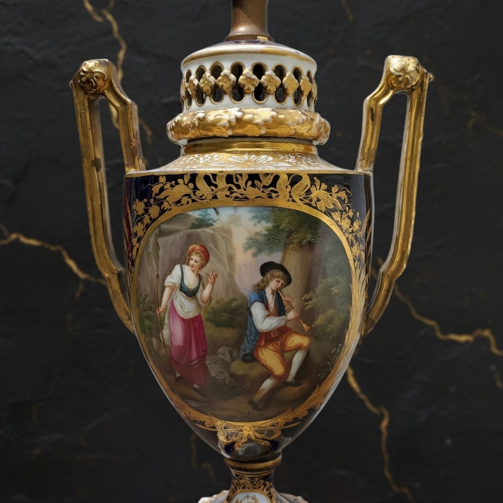 Vintage 16" French Porcelain Urn Table Lamp Floral Decorative Lighting - 2