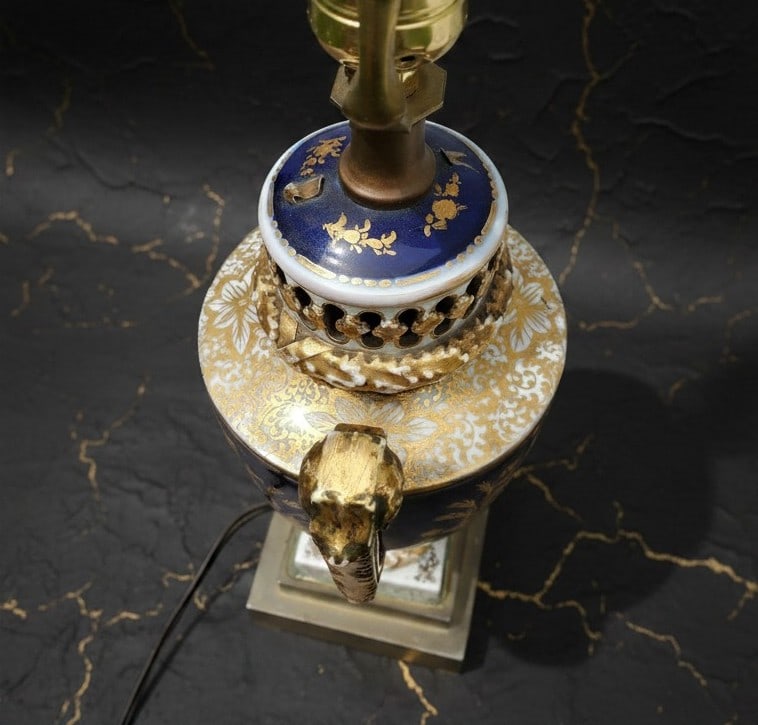Vintage 16" French Porcelain Urn Table Lamp Floral Decorative Lighting - 5