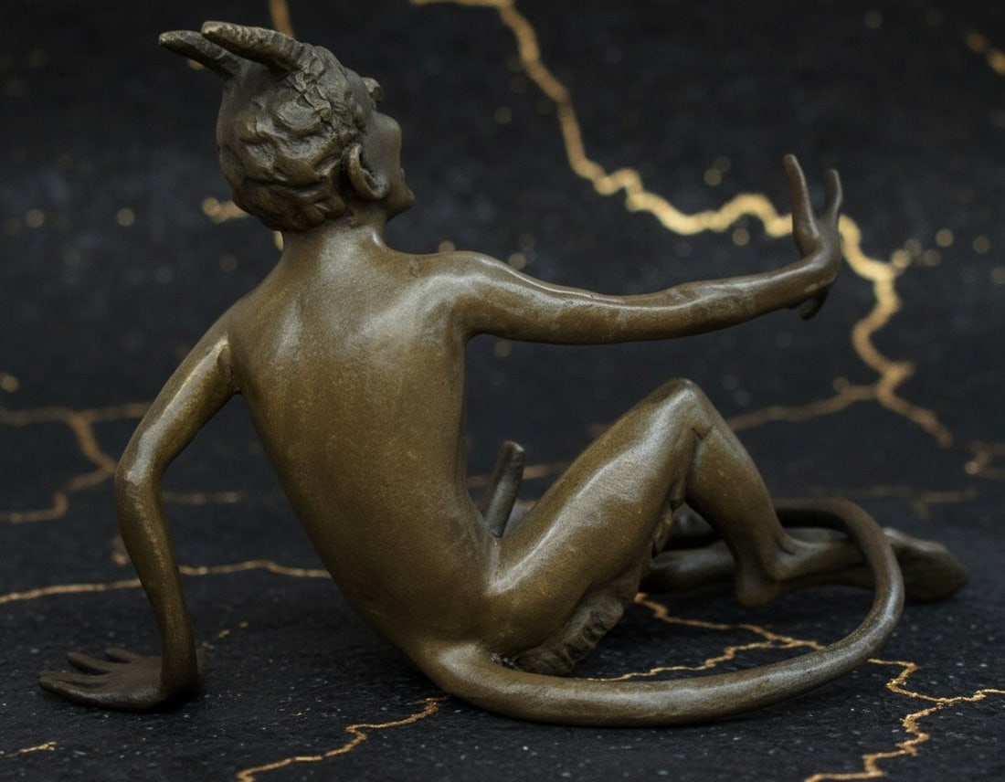 Male Satyr Bronze Sculpture Nude Figurine Art Nouveau Style Hot Cast Statue - 2