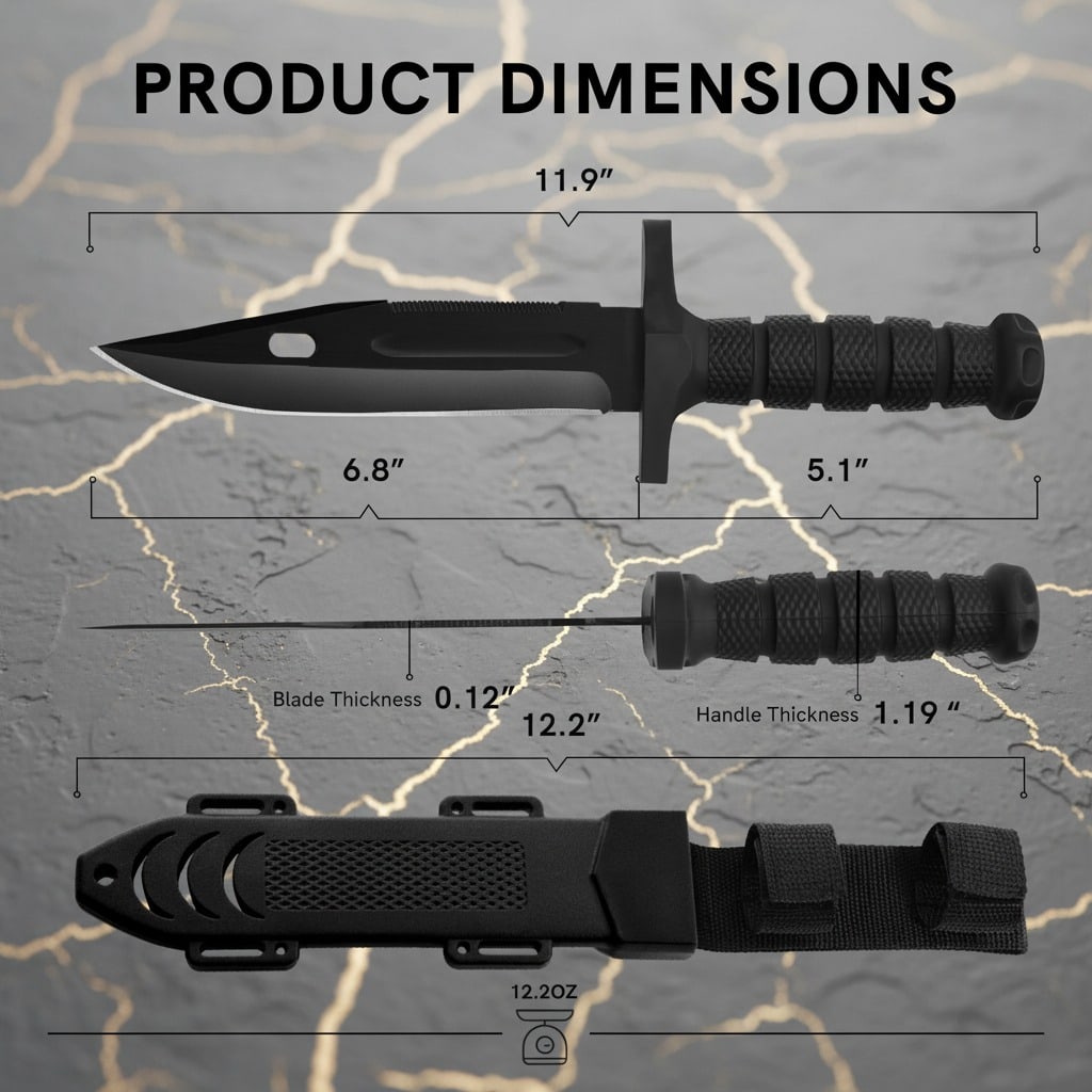 12" Outdoor Survival Fixed Blade Knife with Sheath Tactical Camping Tool - 3