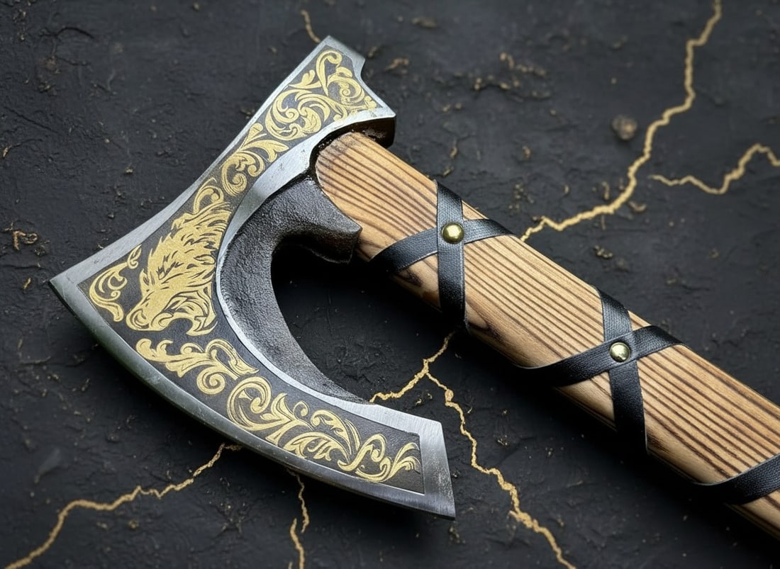 Hand-Forged Carbon Steel Viking Axe Leather Grip Custom Gift Battle Hatchet - 3