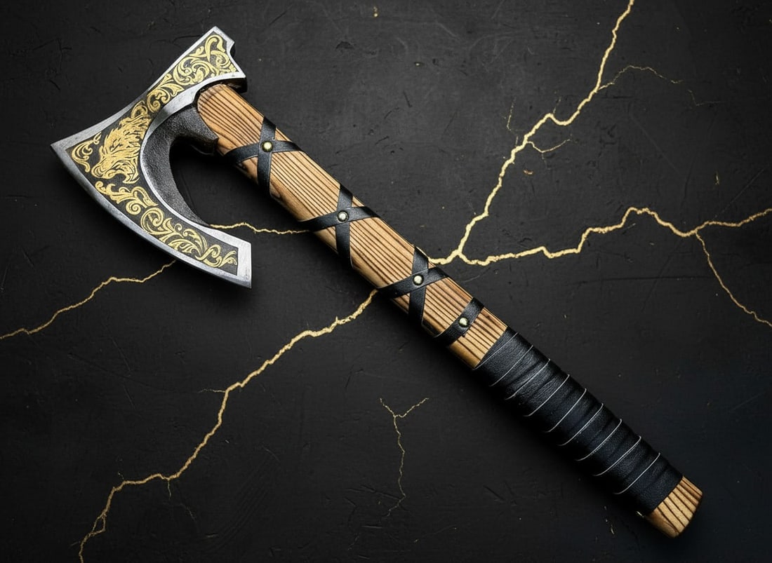 Hand-Forged Carbon Steel Viking Axe Leather Grip Custom Gift Battle Hatchet - 5