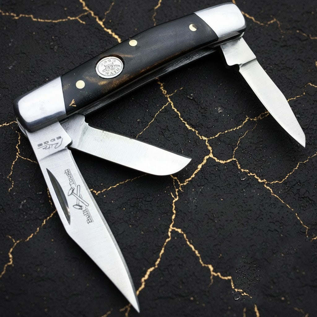 2.75" Stockman Folding Pocket Knife, Triple Blade, Black Swirl Handle, New (1 of 3)