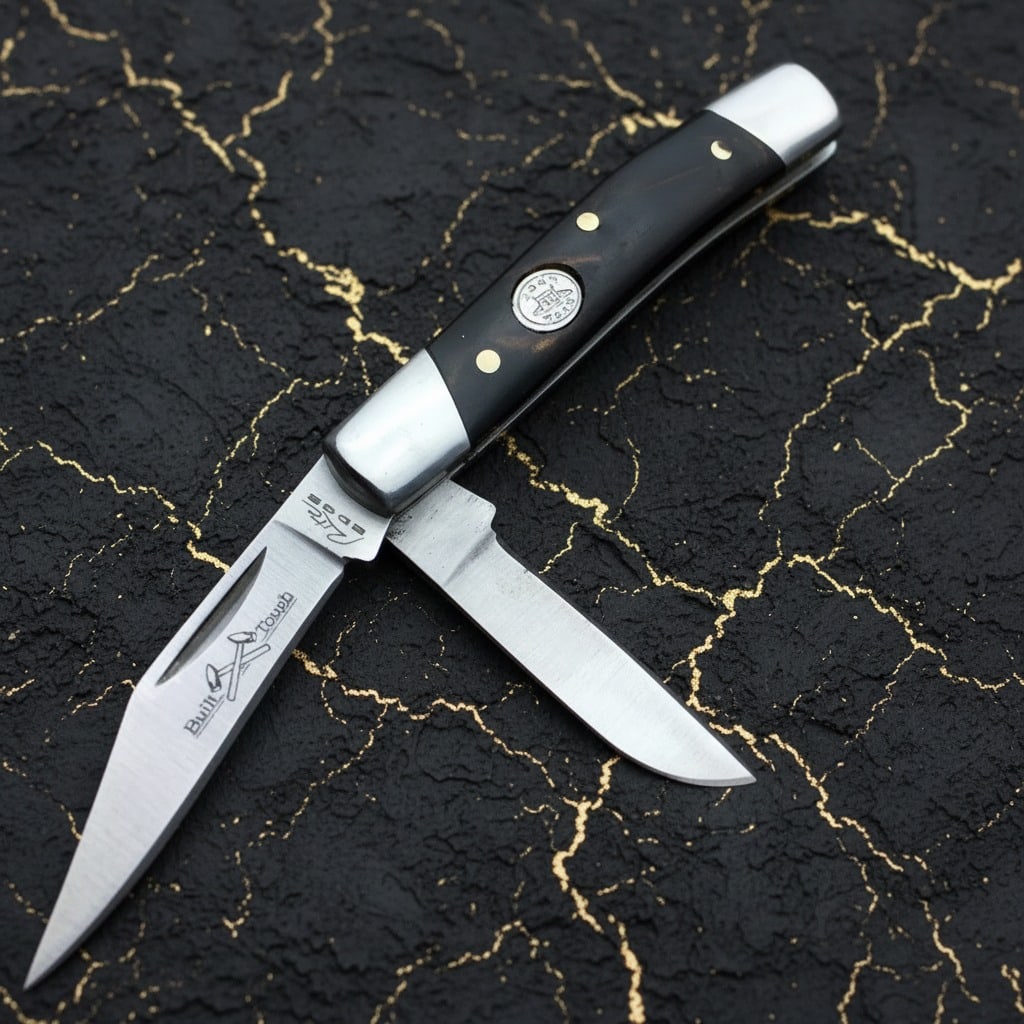 2.75" Stockman Folding Pocket Knife, Triple Blade, Black Swirl Handle, New - 2