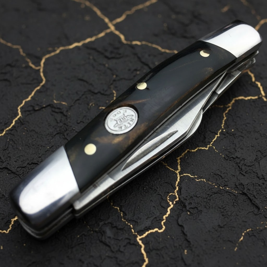 2.75" Stockman Folding Pocket Knife, Triple Blade, Black Swirl Handle, New - 3