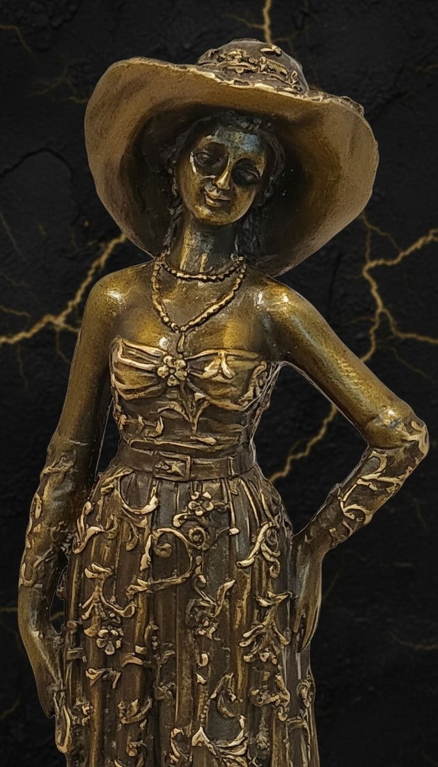 Art Deco Walking Woman with Dog Bronze Statue Figurine Collectible Sculpture - 4