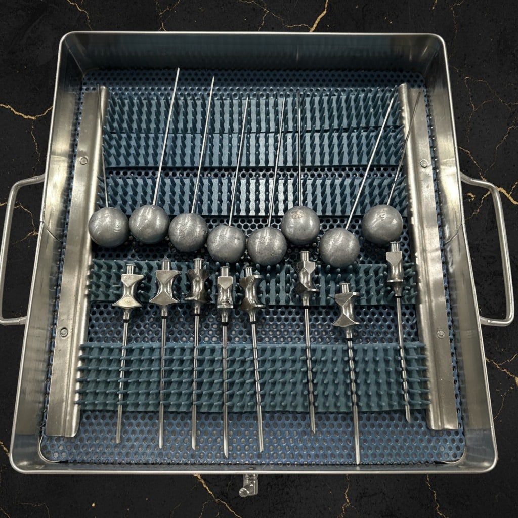 Medical Bone Marrow Biopsy Instrument Kit with Storage Case: Title:Medical Bone Marrow Biopsy Instrument Kit with Storage Case Description:This bone marrow needle tray includes a set of essential instruments as shown in the photographs. The set is housed in a d