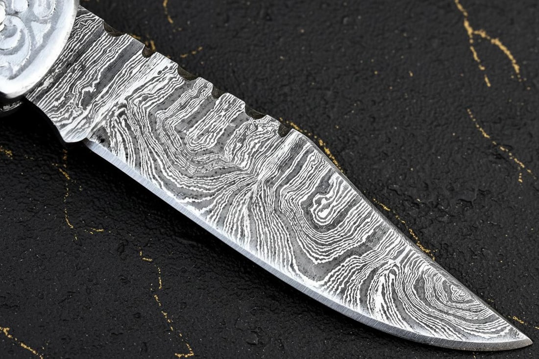 Hand Forged Damascus Steel Pocket Knife 7" Folding Lockback with Wood Handle Sheath - 7