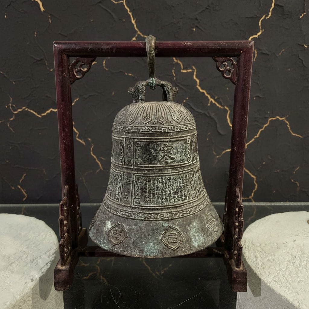 Vintage Chinese Style Green Bronze Bell Museum Replica Circa 1900 - 3