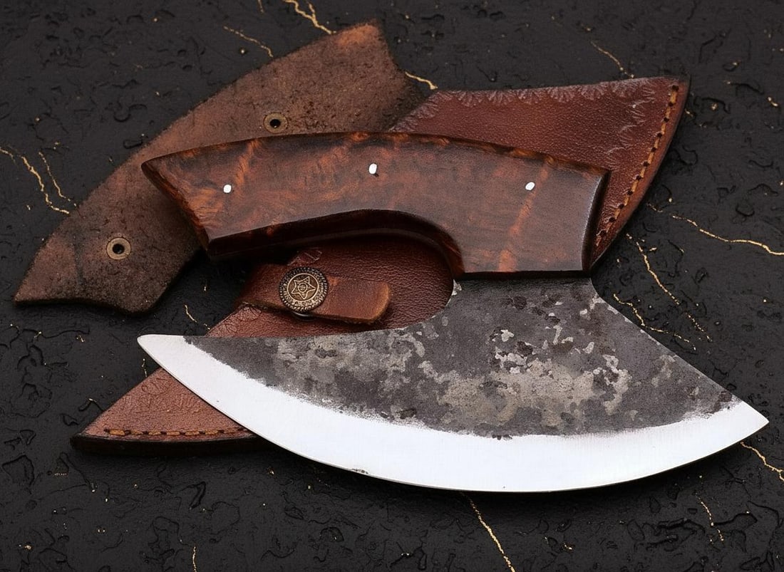 Custom Hand Forged Alaskan Ulu Skinner Knife 7" D2 Carbon Steel Hunting Blade: Title:Custom Hand Forged Alaskan Ulu Skinner Knife 7" D2 Carbon Steel Hunting Blade Description:Discover this beautiful and unique custom hand forged Alaskan Ulu style hunting knife. This brand new, h