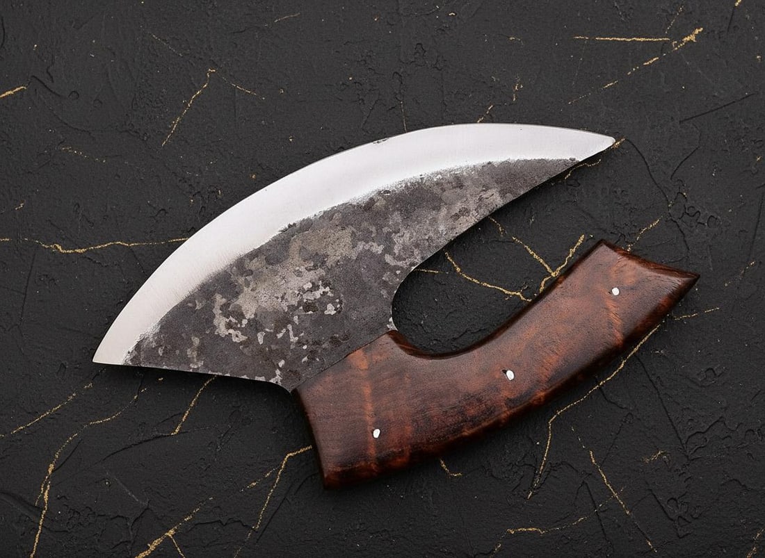 Custom Hand Forged Alaskan Ulu Skinner Knife 7" D2 Carbon Steel Hunting Blade - 3
