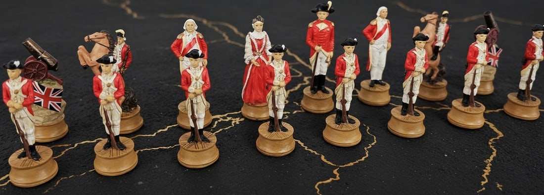 Historical American War Chess Set Walnut Finish Storage Board Game - 4