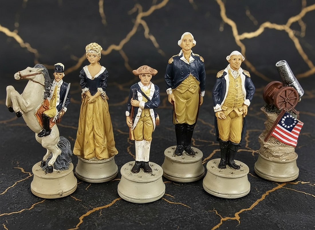 Historical American War Chess Set Walnut Finish Storage Board Game - 6