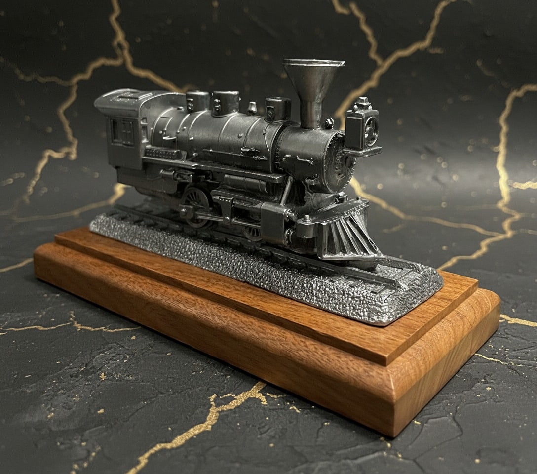 Vintage Pewter Steam Locomotive Model Old Timer 0-4-0 Train Figurine - 2