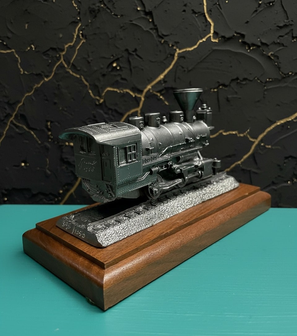 Vintage Pewter Steam Locomotive Model Old Timer 0-4-0 Train Figurine - 3