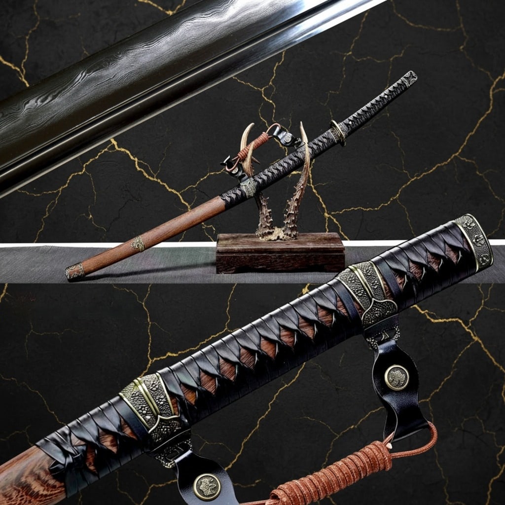 Hand Forged Damascus Folded Steel Japanese Samurai Tachi Sword Rosewood Handle: Title:Hand Forged Damascus Folded Steel Japanese Samurai Tachi Sword Rosewood Handle Description:This Tachi Katana is a high-quality, handcrafted Japanese samurai sword featuring a genuine Damascus