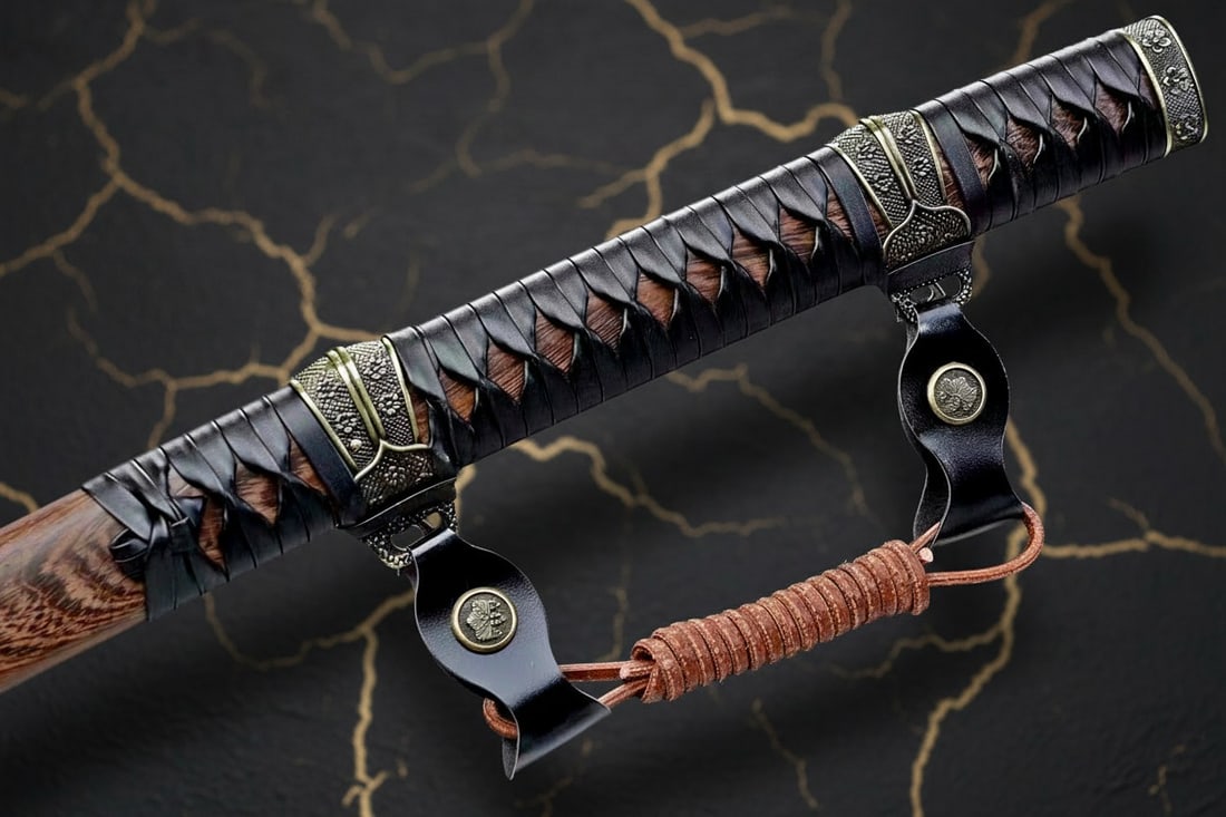 Hand Forged Damascus Folded Steel Japanese Samurai Tachi Sword Rosewood Handle - 5