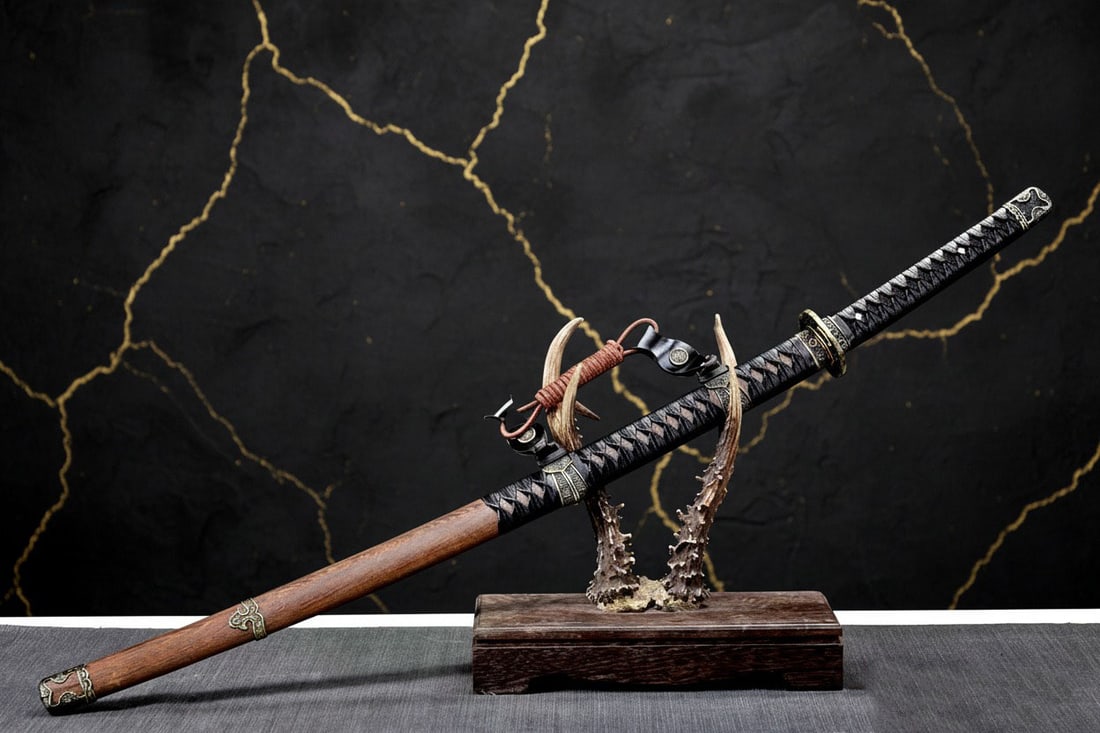 Hand Forged Damascus Folded Steel Japanese Samurai Tachi Sword Rosewood Handle - 8