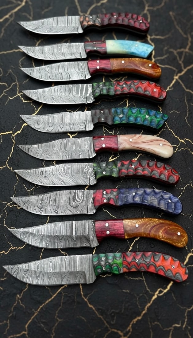 20 Damascus Steel Hunting Knife Set Handmade Fixed Blade With Leather Sheaths - 2