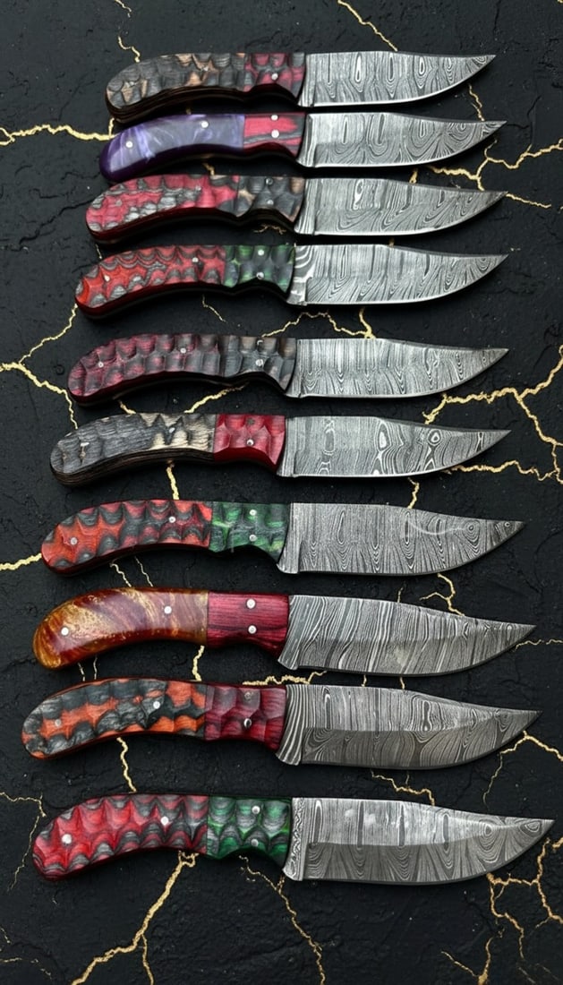 20 Damascus Steel Hunting Knife Set Handmade Fixed Blade With Leather Sheaths - 3