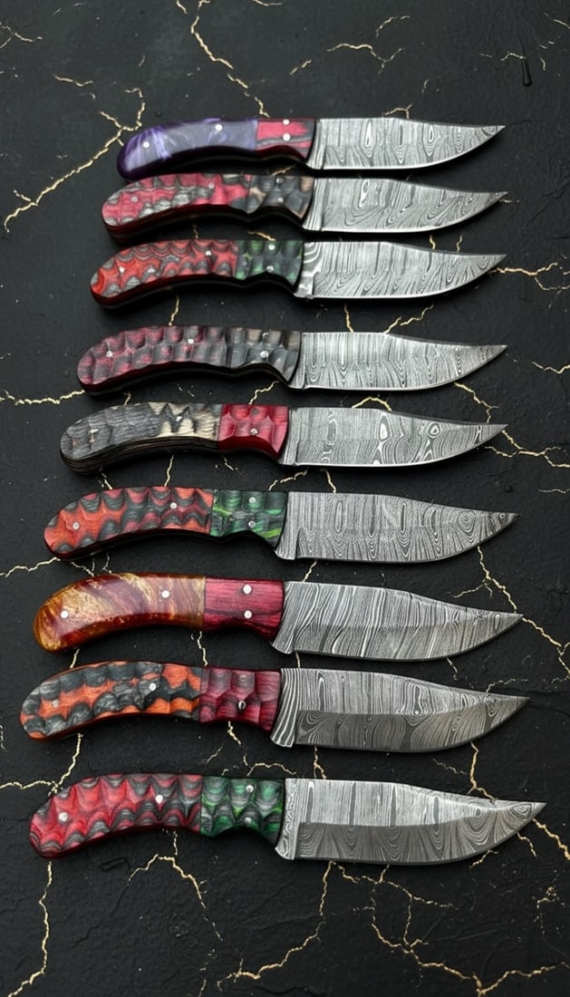 20 Damascus Steel Hunting Knife Set Handmade Fixed Blade With Leather Sheaths - 4